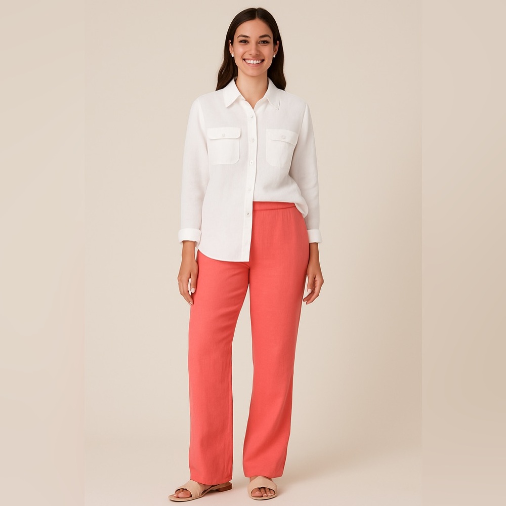 Talbots Irish Linen Shirt XL White Long Sleeve Button Front Textured Classic
